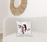 18" X 18" White and Red Christmas Snowman Polyester Zippered Pillow With Embroidery