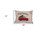 13" X 18" Beige and Red Christmas Holiday Van Polyester Zippered Pillow