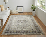 2' X 3' Gray Taupe And Blue Wool Floral Hand Knotted Stain Resistant Area Rug