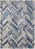 2' X 3' Ivory Blue And Gray Chevron Power Loom Distressed Area Rug