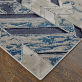 2' X 3' Ivory Blue And Gray Chevron Power Loom Distressed Area Rug