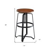 24" Chestnut And Black Steel Swivel Backless Counter Height Bar Chair