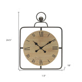 18" Square Brown and Black Wood and Solid Wood Analog Wall Clock