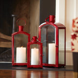 Set Of Three Red Flameless Floor Lantern Candle Holder