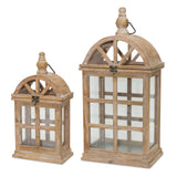 Set Of Two Brown Flameless Floor Lantern Candle Holder