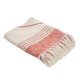 Red Woven Cotton Striped Throw Blanket