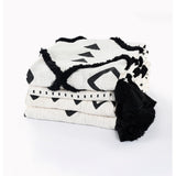 Black and White Woven Cotton Geometric Throw Blanket