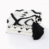 Black and White Woven Cotton Geometric Throw Blanket