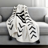 Black and White Woven Cotton Geometric Throw Blanket