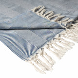 Blue Woven Cotton Herringbone Throw Blanket