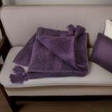 Purple Woven Cotton Solid Color Throw Blanket