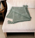 Green Woven Cotton Solid Color Throw Blanket