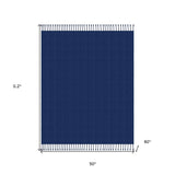 Blue Woven Cotton Solid Color Throw Blanket