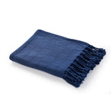 Blue Woven Cotton Solid Color Throw Blanket