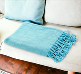 Blue Woven Cotton Solid Color Throw Blanket