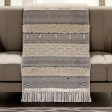 Gray Woven Cotton Striped Throw Blanket