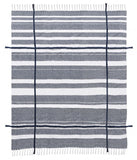 Blue and White Woven Cotton Striped Throw Blanket