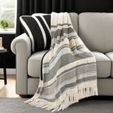 Cream Woven Cotton Herringbone Throw Blanket