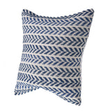 18" X 18" Blue And White 100% Cotton Chevron Zippered Pillow