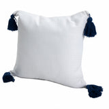 20" X 20" White And Blue 100% Cotton Zippered Pillow