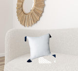 20" X 20" White And Blue 100% Cotton Zippered Pillow