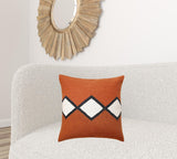 20" X 20" Orange White And Black 100% Cotton Geometric Zippered Pillow