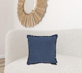 20" X 20" Aqua 100% Cotton Zippered Pillow With Fringe