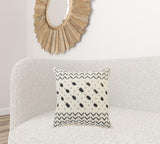 20" X 20" Cream And Black 100% Cotton Chevron Zippered Pillow