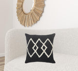 20" X 20" White And Black 100% Cotton Geometric Zippered Pillow