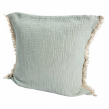 20" X 20" Aqua Blue And Cream 100% Cotton Zippered Pillow