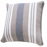 20" X 20" Beige Gray And White 100% Cotton Striped Zippered Pillow