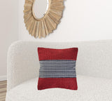 20" X 20" Maroon Red And Off-White 100% Cotton Striped Zippered Pillow