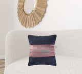 20" X 20" Red And Blue 100% Cotton Striped Zippered Pillow