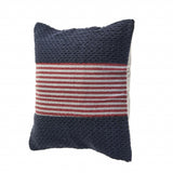 20" X 20" Blue And Red 100% Cotton Striped Zippered Pillow