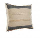 20" X 20" Beige And Ivory Jute Striped Zippered Pillow With Fringe