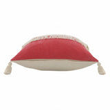 20" x 20" Red and Off White 100% Cotton Pillow With Tassels