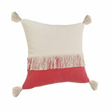 20" x 20" Red and Off White 100% Cotton Pillow With Tassels