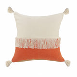 20" X 20" Orange And Off-White 100% Cotton Zippered Pillow