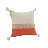 20" X 20" Orange And Off-White 100% Cotton Zippered Pillow