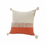 20" X 20" Orange And Off-White 100% Cotton Zippered Pillow