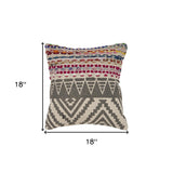 18" X 18" Blue and Red Chevron Cotton Blend Zippered Pillow