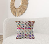 18" X 18" Blue and Beige Geometric Cotton Blend Zippered Pillow