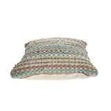 18" X 18" Blue and Green Striped Cotton Zippered Pillow