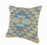 18" X 18" Blue Gray And Beige 100% Cotton Geometric Zippered Pillow