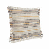 20" X 20" Taupe Gray Yellow And Navy 100% Cotton Striped Zippered Pillow