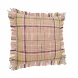 20" X 20" Pink Berry Green And Yellow 100% Cotton Plaid Zippered Pillow