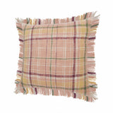 20" X 20" Pink Berry Green And Yellow 100% Cotton Plaid Zippered Pillow