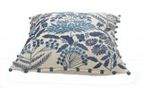 20" X 20" Navy And Off-White 100% Cotton Floral Zippered Pillow