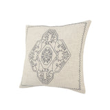20" X 20" Navy And Off-White 100% Cotton Floral Zippered Pillow
