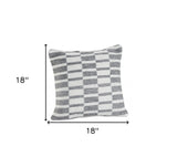 18" X 18" Gray And White 100% Cotton Geometric Zippered Pillow